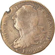Coin, France, Louis XVI, 2 Sols, 1792, Lille, VF(20-25), Bronze, Gadoury:25