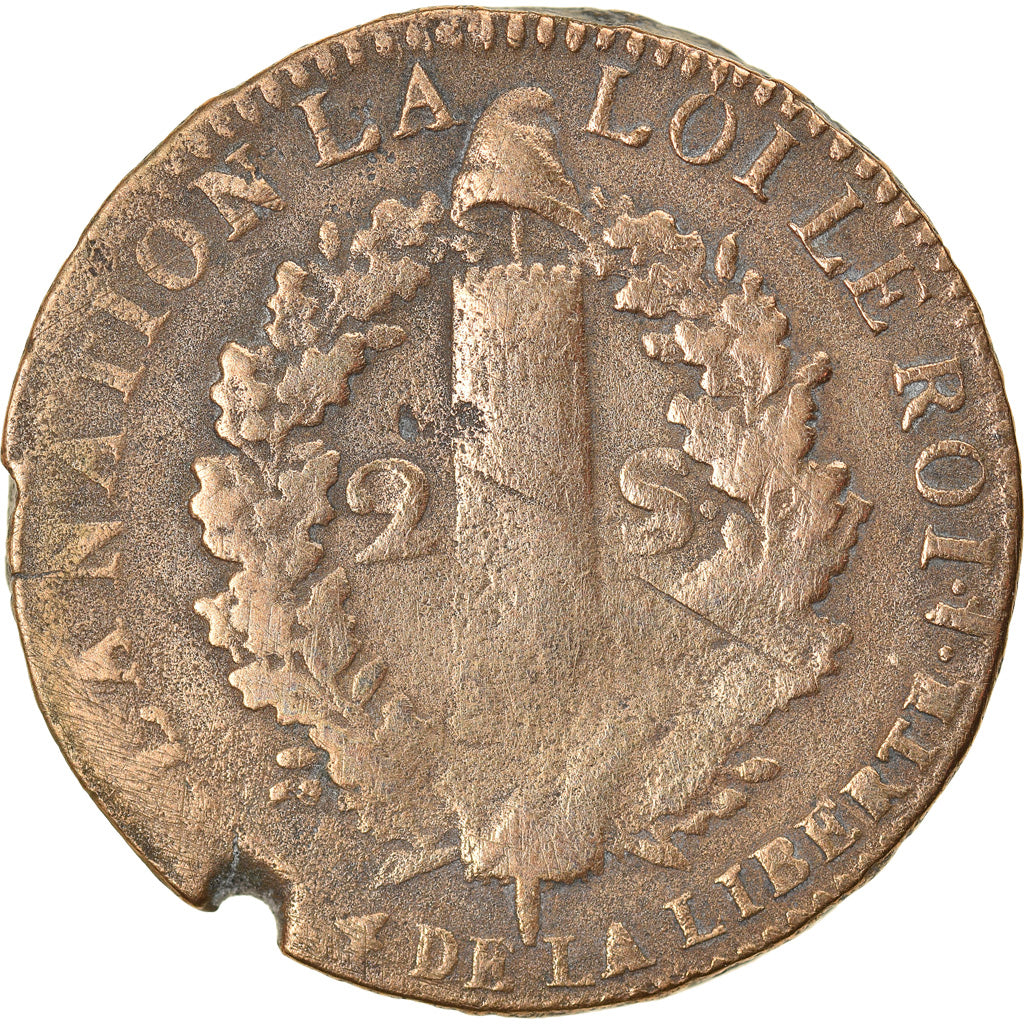 Monnaie, France, Louis XVI, 2 Sols, 1792, Lille, TB, Bronze, Gadoury:25