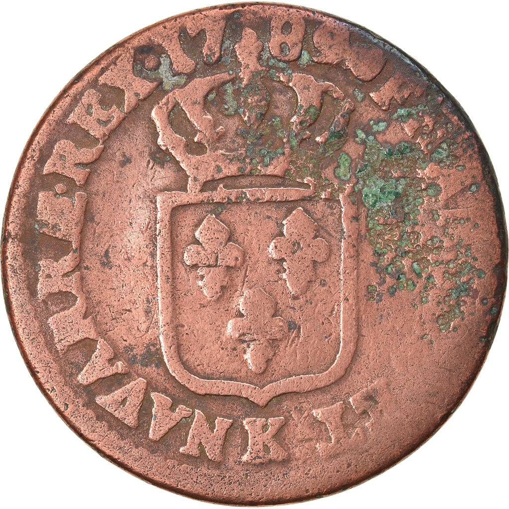Moeda, França, Louis XVI, Sol à l'Ecu, 1789, Bordeaux, F(12-15), Cobre