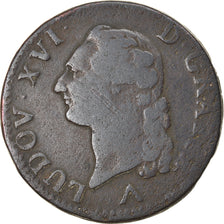 Moeda, França, Louis XVI, Sol à l'Ecu, 1783, Lille, VF(20-25), Cobre