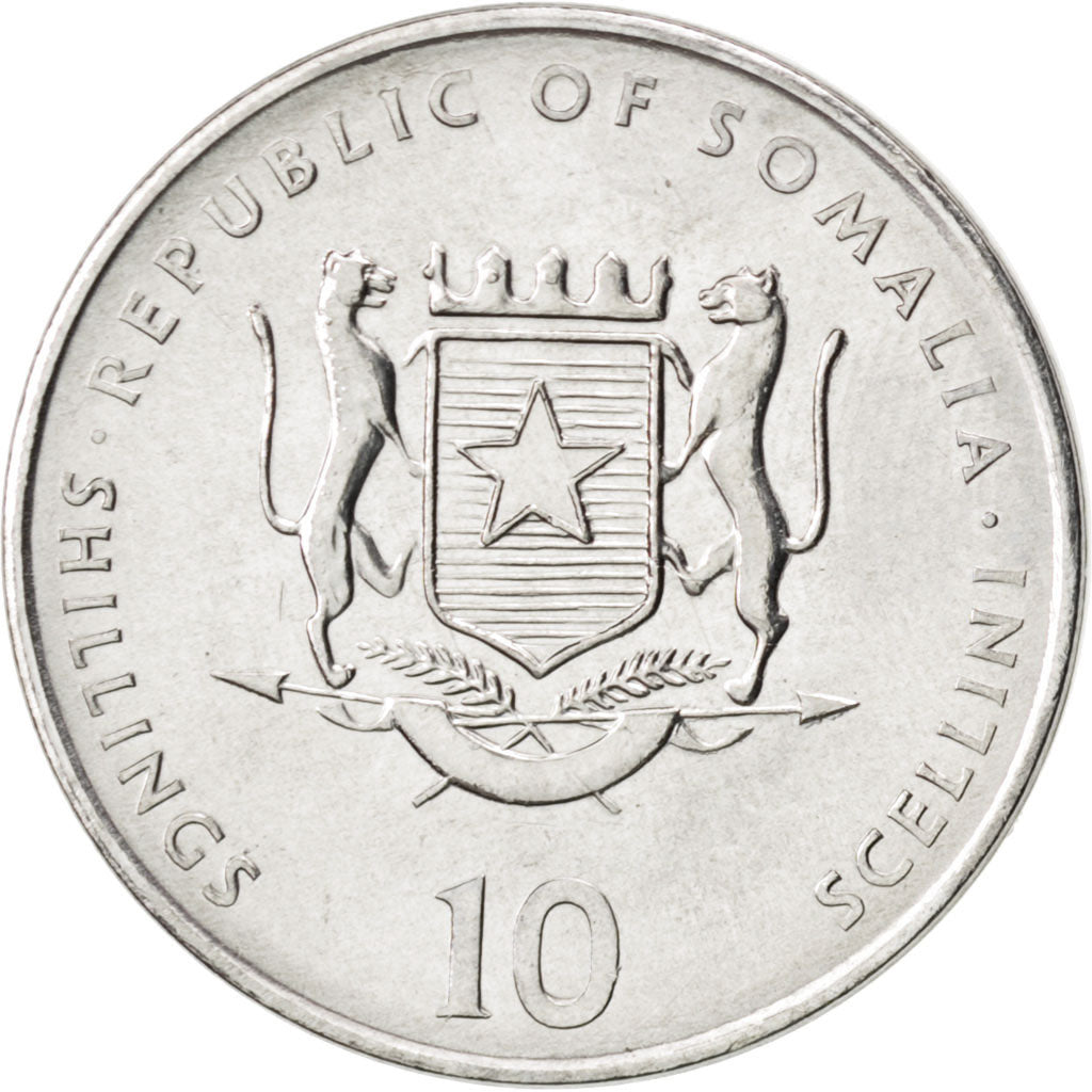 Coin, Somalia, 10 Shillings / Scellini, 2000, MS(63), Nickel Clad Steel, KM:98