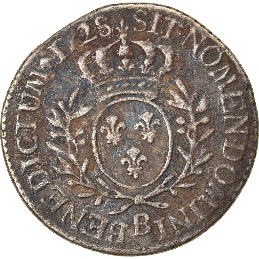 Monnaie, France, Louis XV, 1/5 Écu aux branches d'olivier, 1728, Rouen, TB