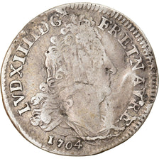 Coin, France, Louis XIV, 10 Sols aux insignes, 1704, Paris, VF(20-25), Silver