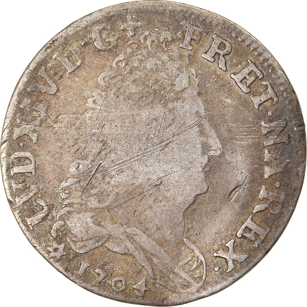 Moneda, Francia, Louis XIV, 10 Sols aux 4 couronnes, 1704, Strasbourg, BC+