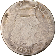 Moneda, Francia, Louis XIV, 1/4 Ecu aux 8 L, 1691, Paris, BC, Plata, Gadoury:150