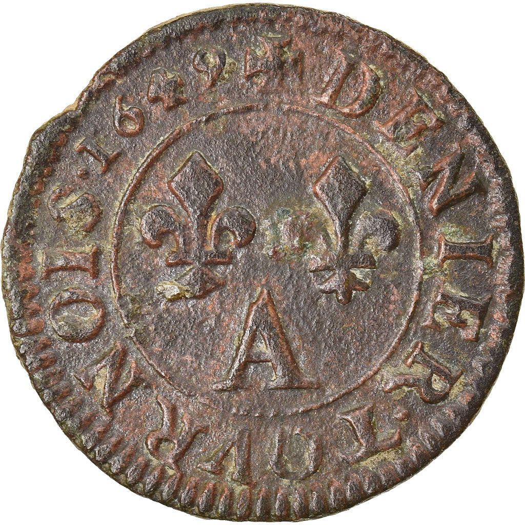 Münze, Frankreich, Louis XIV, Denier Tournois, 1649, Paris, S+, Kupfer