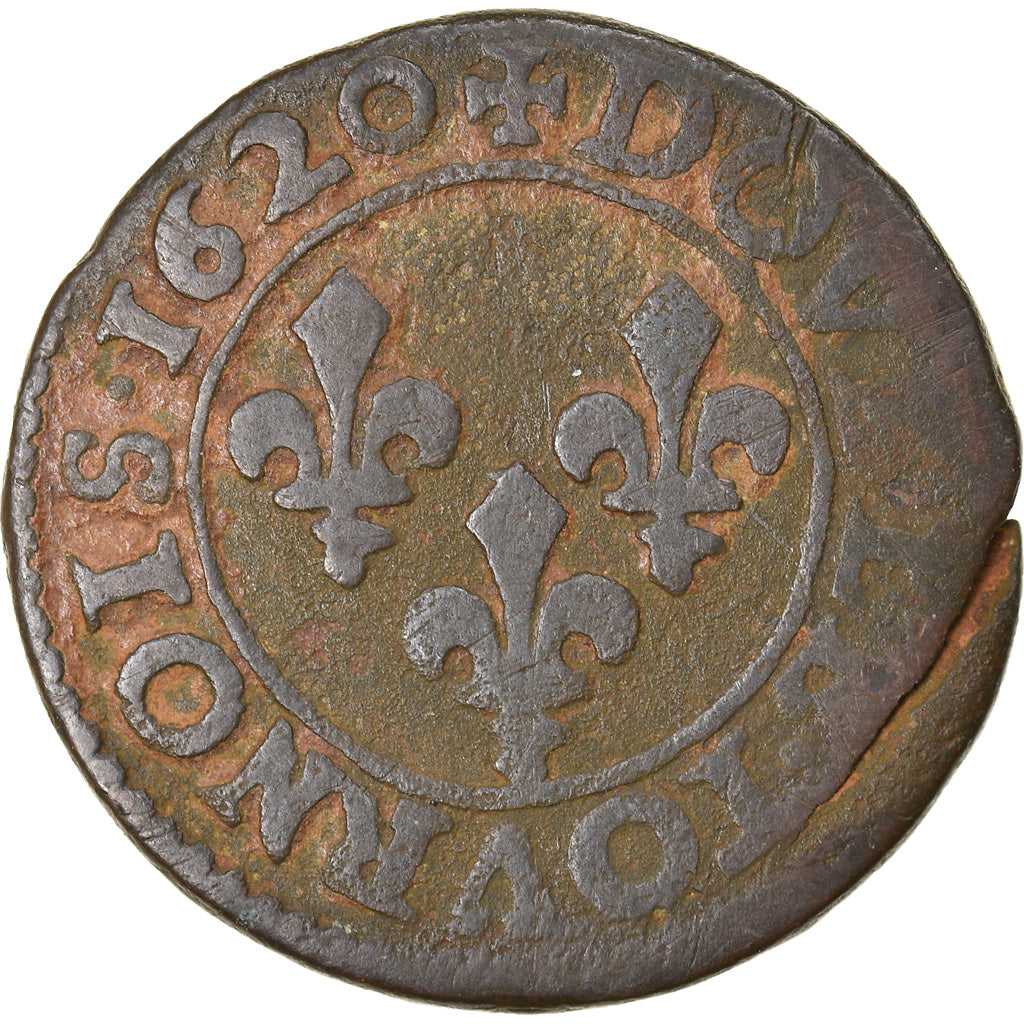 Monnaie, France, Louis XIII, Double Tournois, 1620, Poitiers, TB, Cuivre