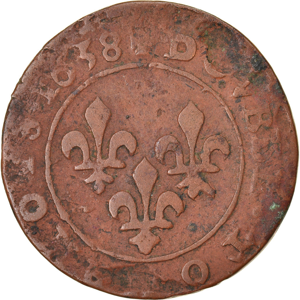 Monnaie, France, Louis XIII, Double Tournois, 1638, Vallée du Rhône, TB+
