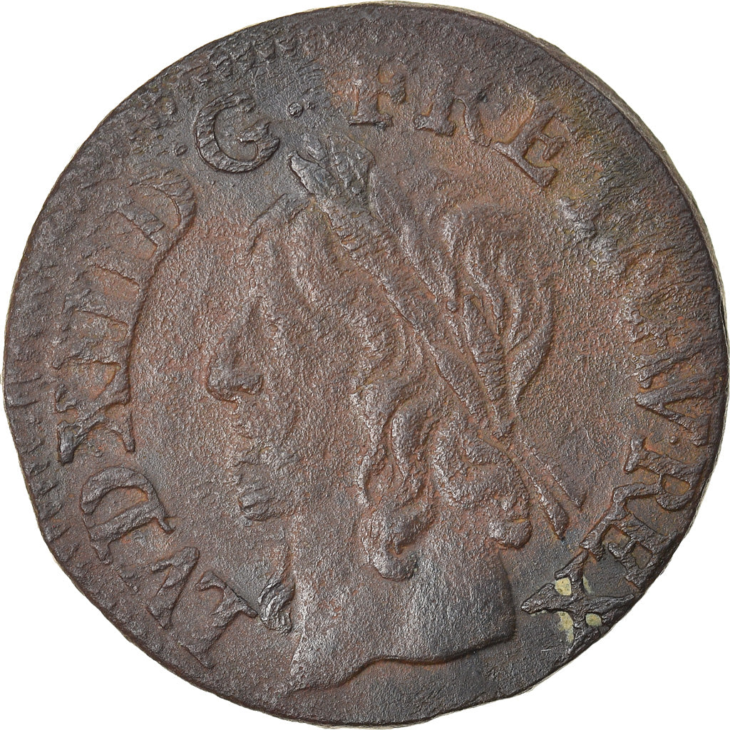 Coin, France, Louis XIII, Double Tournois, 1642, Corbeil, VF(30-35), Copper