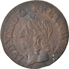 Moneda, Francia, Louis XIII, Double Tournois, 1642, Corbeil, BC+, Cobre