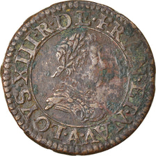 Moneda, Francia, Louis XIII, Double Tournois, 1617, Paris, BC+, Cobre