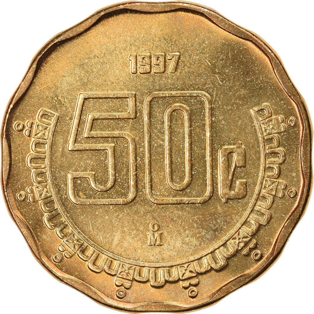 Moeda, México, 50 Centavos, 1997, Mexico City, MS(63), Alumínio-Bronze, KM:549