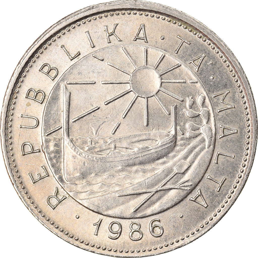 Coin, Malta, 25 Cents, 1986, MS(60-62), Copper-nickel, KM:80