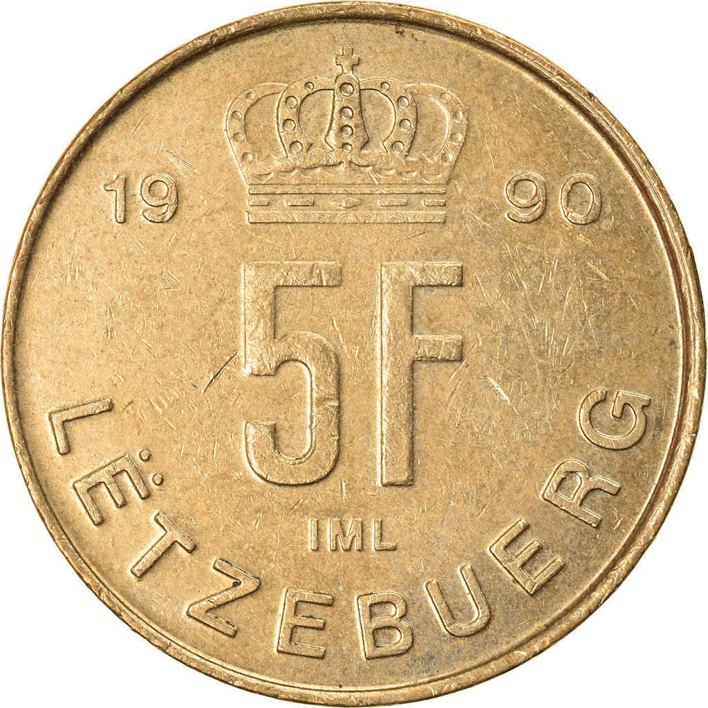 Monnaie, Luxembourg, Jean, 5 Francs, 1990, TTB+, Aluminum-Bronze, KM:65