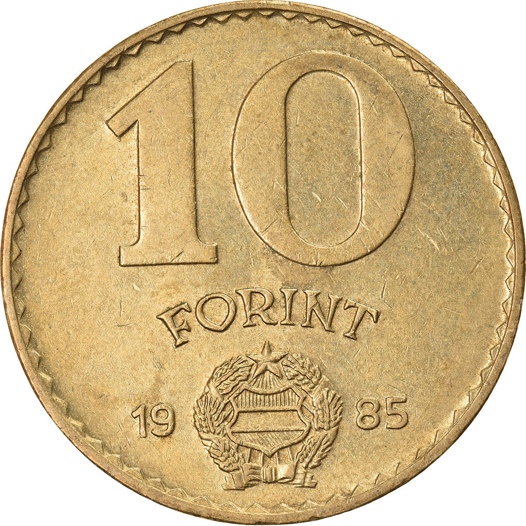 Coin, Hungary, 10 Forint, 1985, AU(50-53), Aluminum-Bronze, KM:636