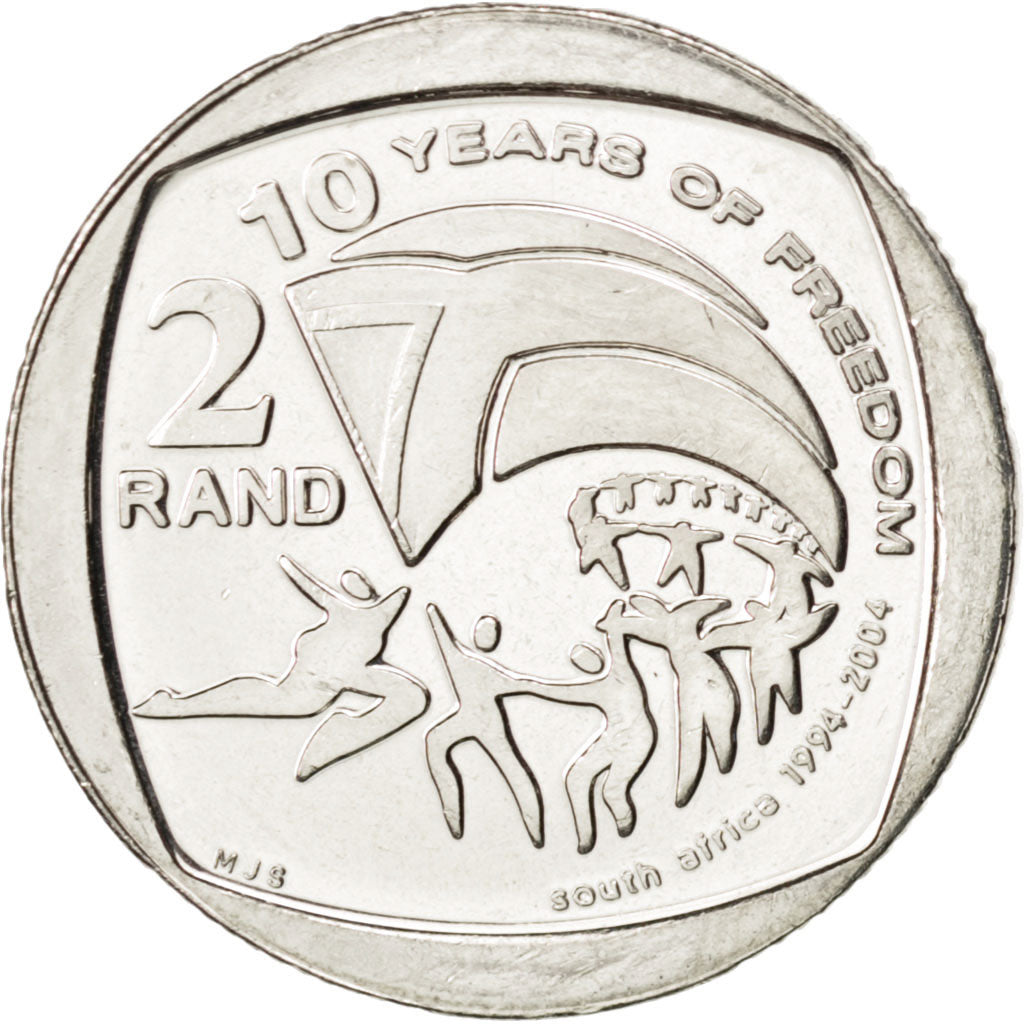 SOUTH AFRICA, 2 Rand, 2004, Pretoria, KM #334, MS(63), Nickel Plated Copper,...