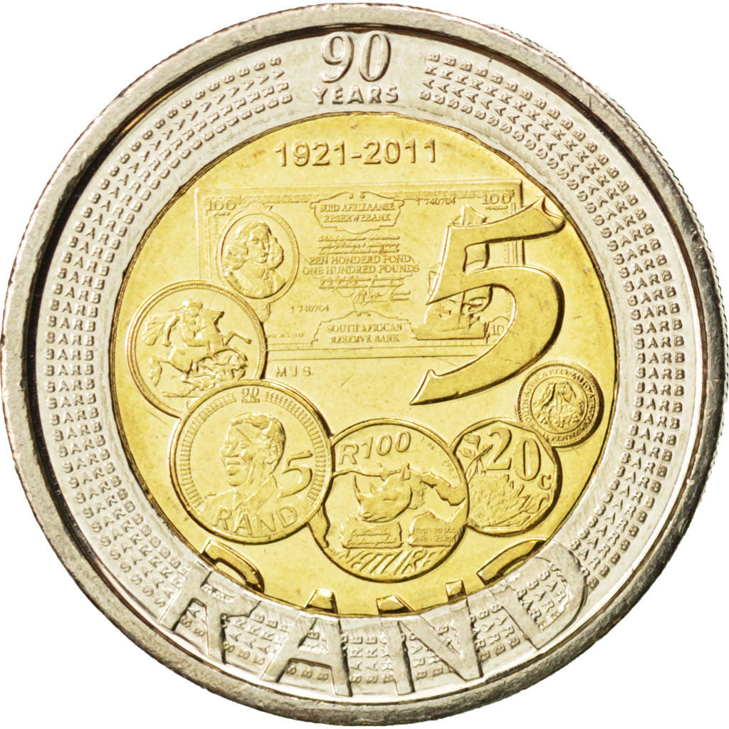 Sudafrica, 5 Rand, 2011, SPL, Bi-metallico, KM:507