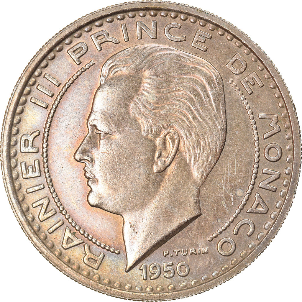 Coin, Monaco, Rainier III, 100 Francs, Cent, 1950, AU(55-58), Copper-nickel