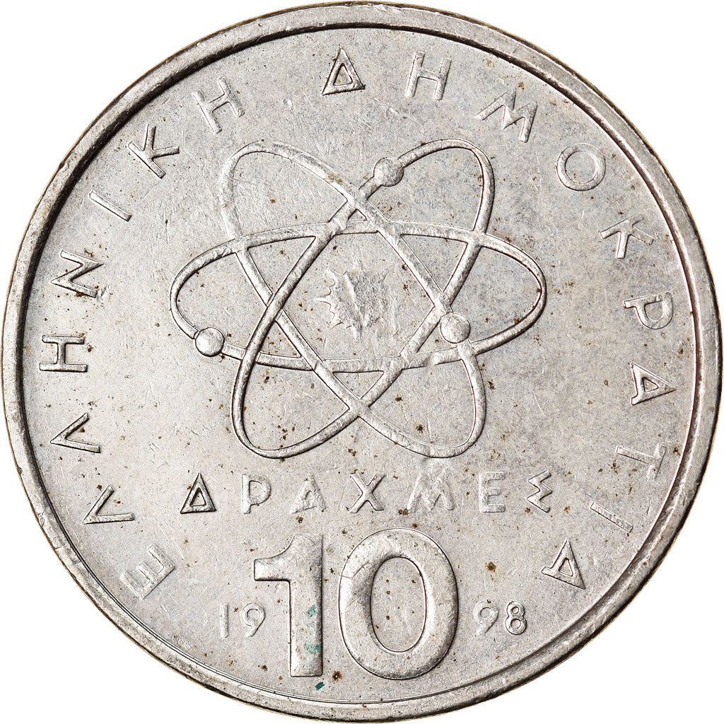 Coin, Greece, 10 Drachmes, 1998, AU(50-53), Copper-nickel, KM:132
