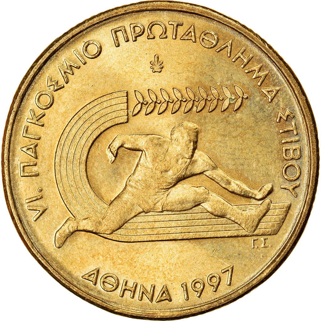 Moeda, Grécia, 100 Drachmes, 1997, Athens, MS(60-62), Alumínio-Bronze, KM:169