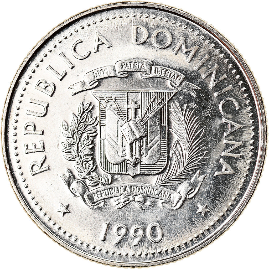 Munten, Dominicaanse Republiek, 25 Centavos, 1990, UNC-, Nickel Clad Steel