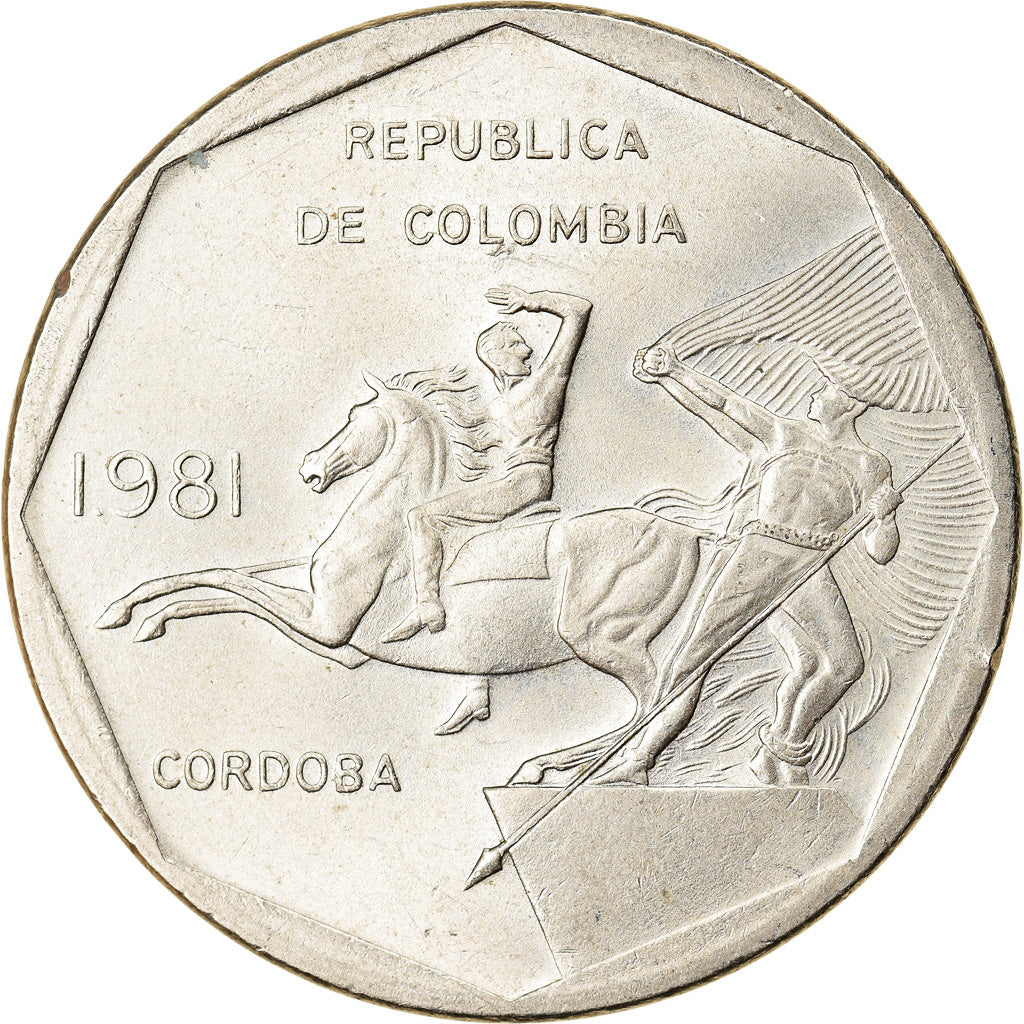 Coin, Colombia, 10 Pesos, 1981, MS(60-62), Copper-Nickel-Zinc, KM:270