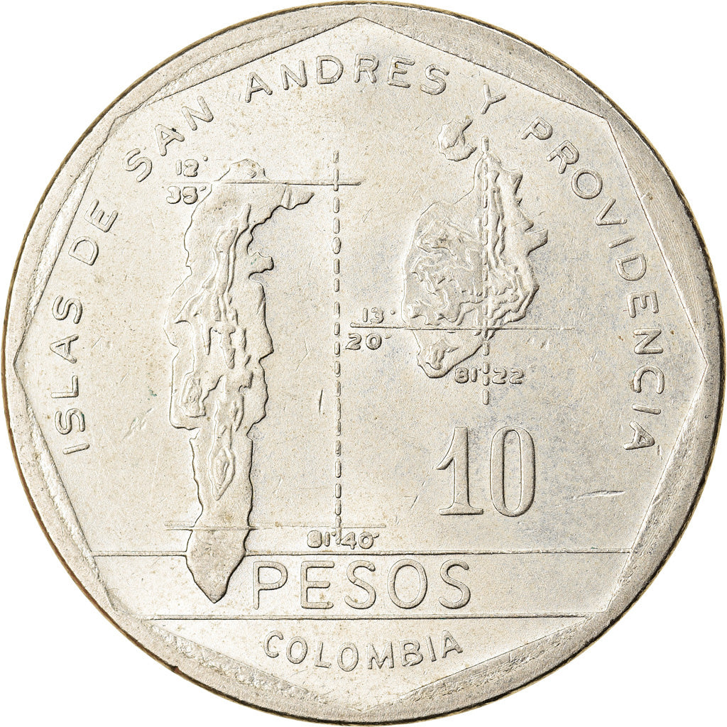 Coin, Colombia, 10 Pesos, 1981, MS(60-62), Copper-Nickel-Zinc, KM:270