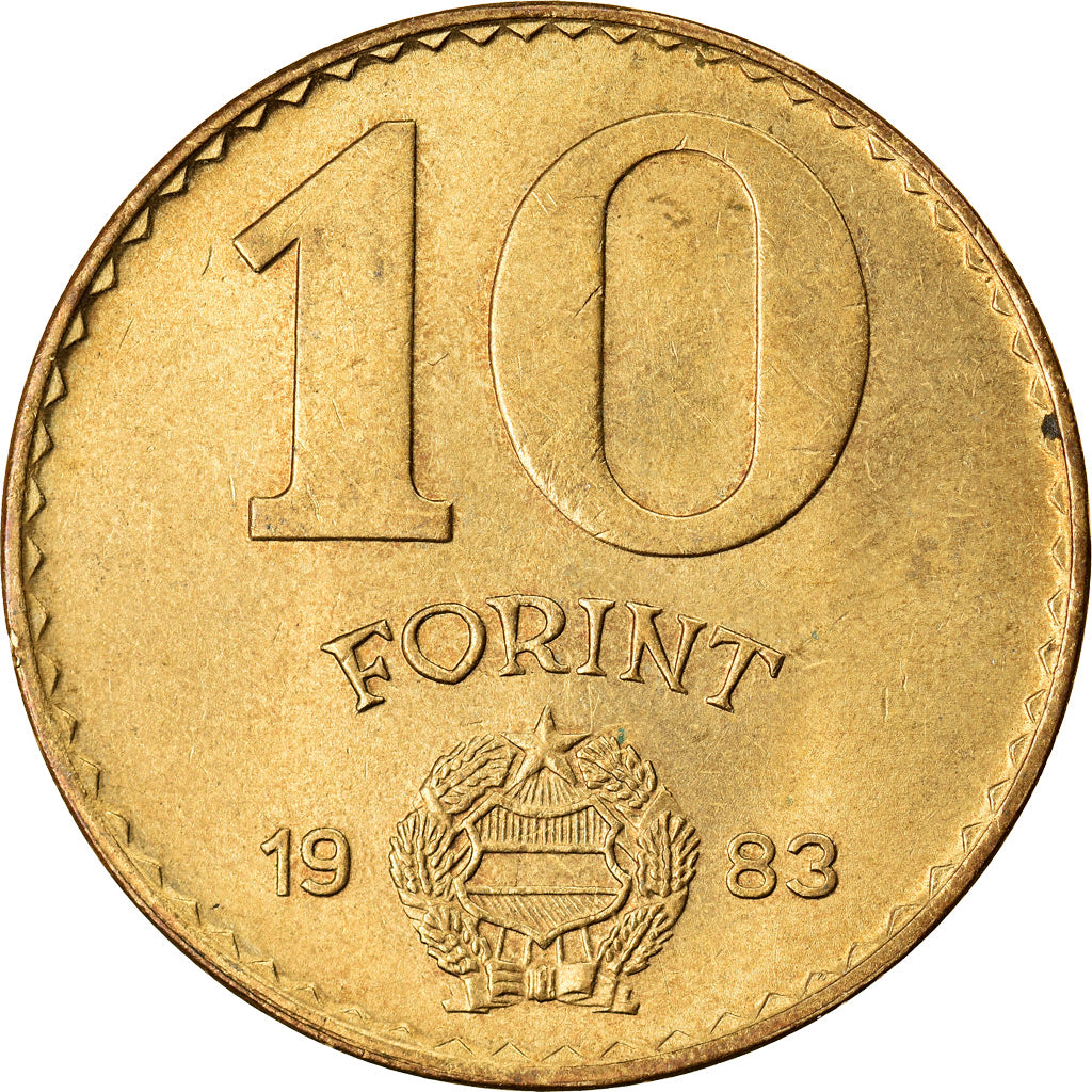 Coin, Hungary, 10 Forint, 1983, AU(50-53), Aluminum-Bronze, KM:636
