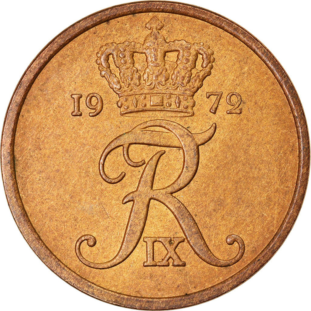 Moeda, Dinamarca, Frederik IX, 5 Öre, 1972, Copenhagen, AU(50-53), Bronze