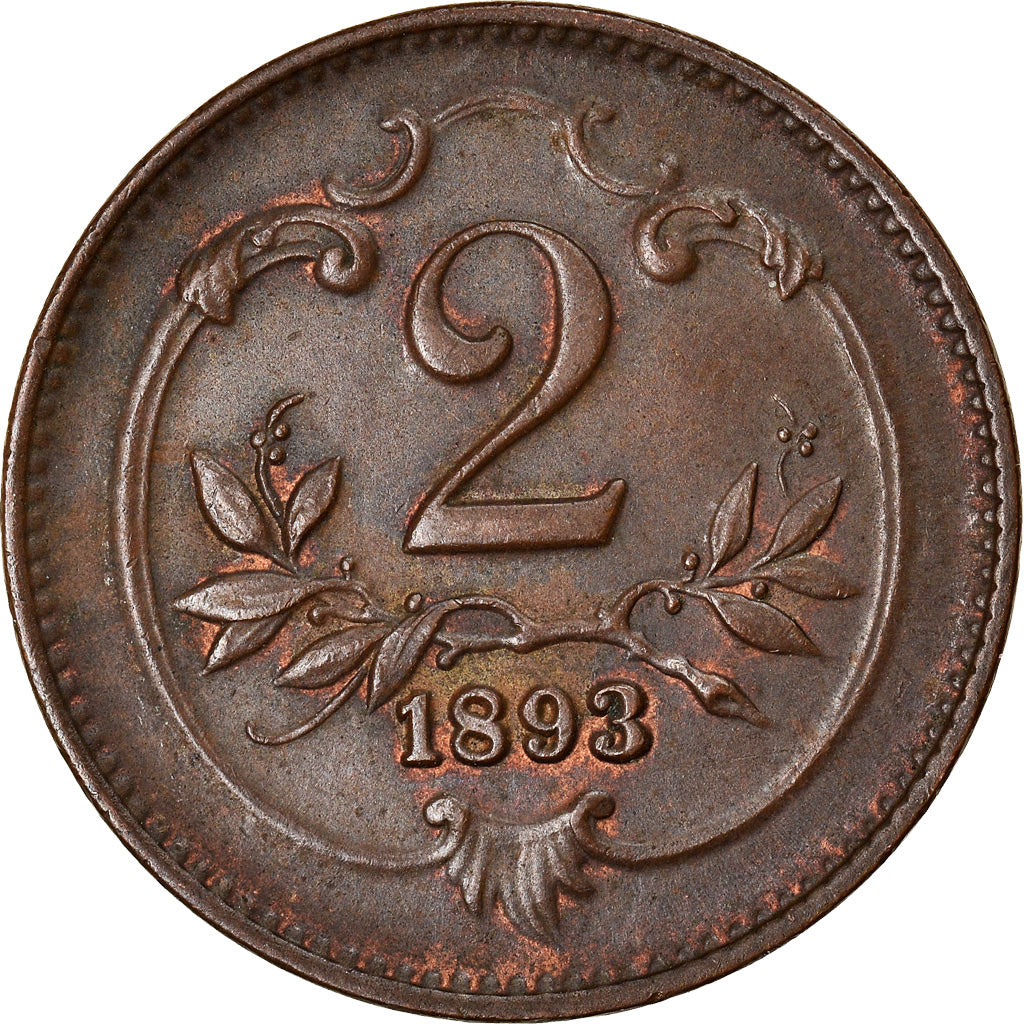Münze, Österreich, Franz Joseph I, 2 Heller, 1893, SS+, Bronze, KM:2801
