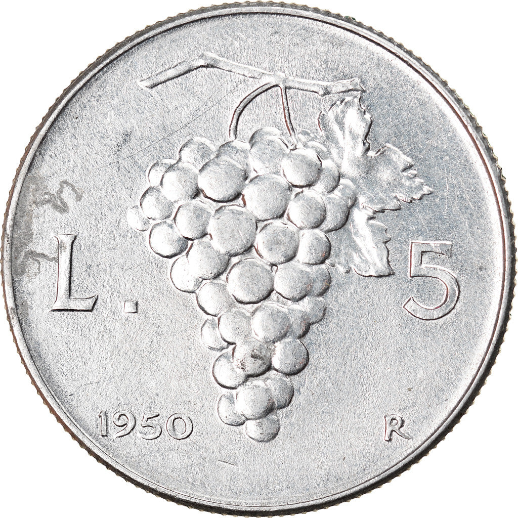 Coin, Italy, 5 Lire, 1950, Rome, AU(55-58), Aluminum, KM:89