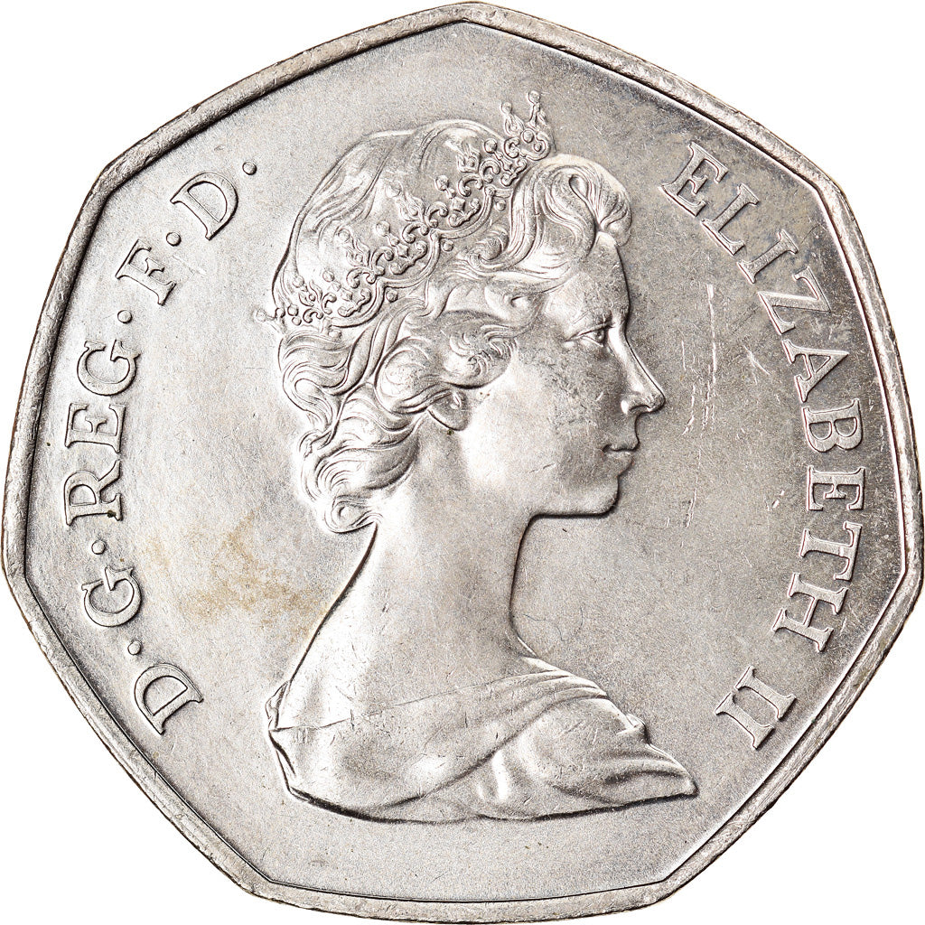 Moneta, Wielka Brytania, Elizabeth II, 50 Pence, 1973, AU(55-58), Miedź-Nikiel