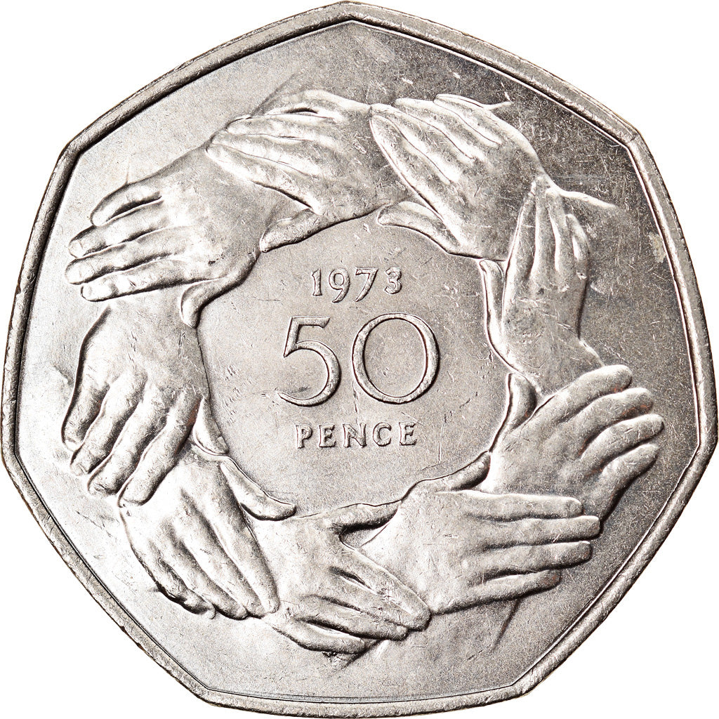 Moneta, Wielka Brytania, Elizabeth II, 50 Pence, 1973, AU(55-58), Miedź-Nikiel