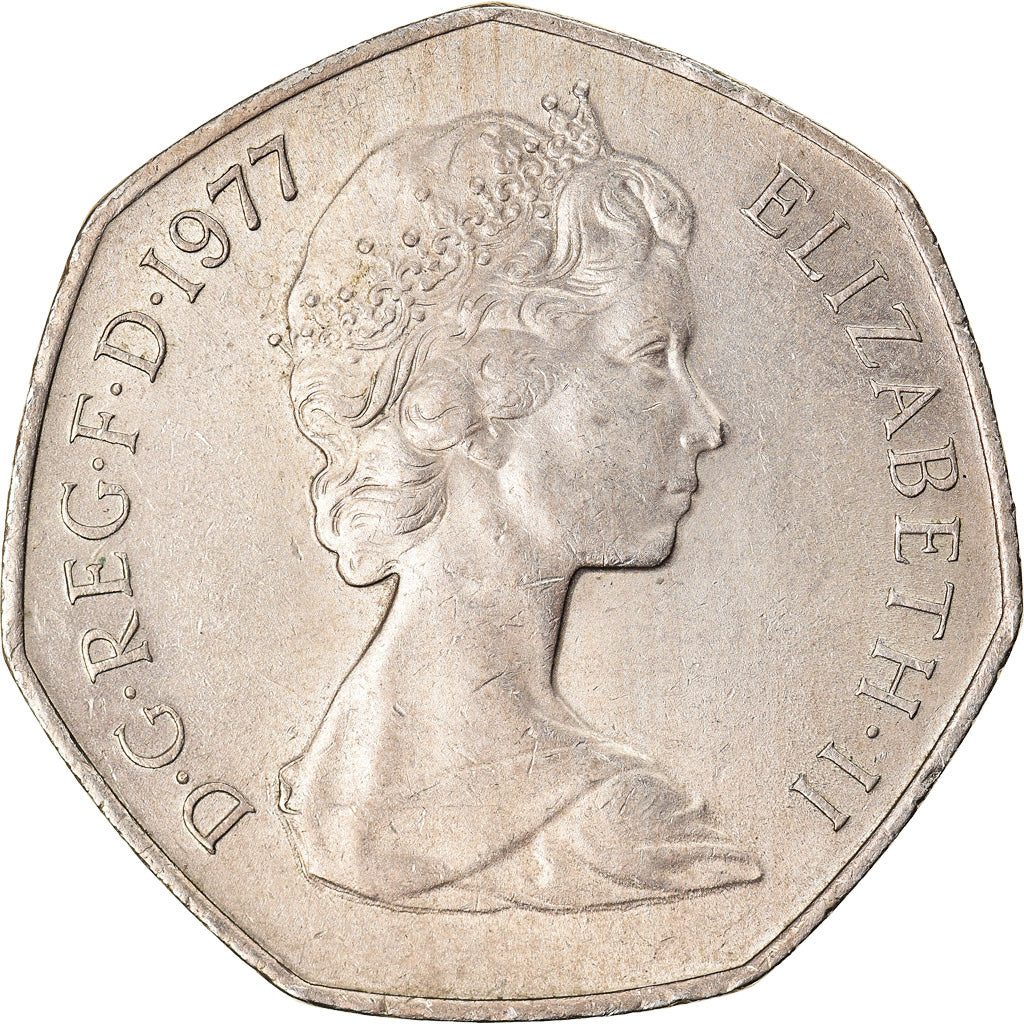 Coin, Great Britain, Elizabeth II, 50 New Pence, 1977, AU(50-53), Copper-nickel
