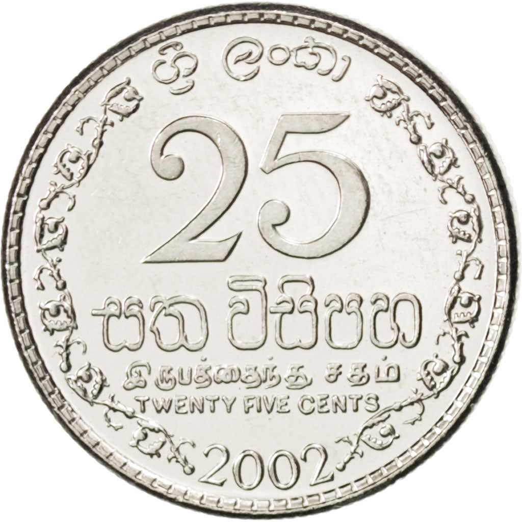 SRI LANKA, 25 Cents, 2002, KM #141a, MS(63), Nickel Clad Steel, 3.23