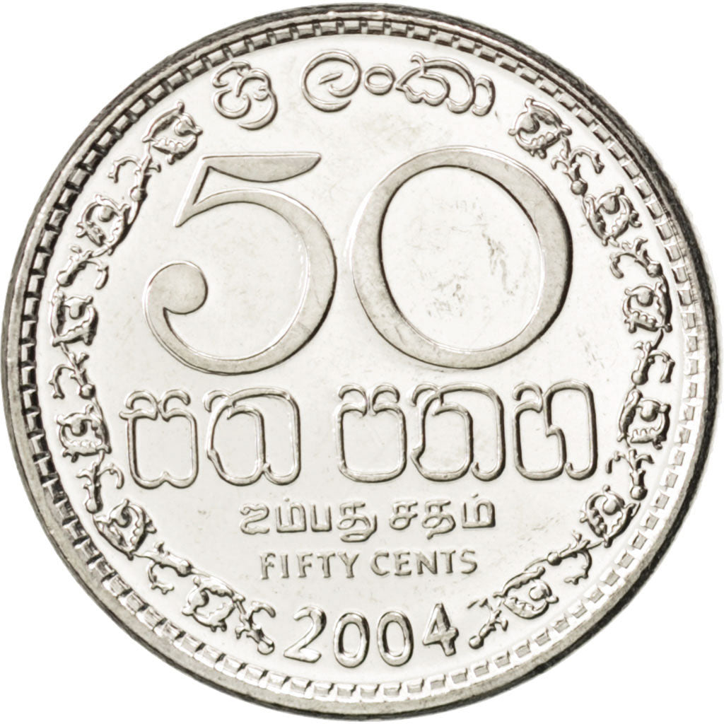 SRI LANKA, 50 Cents, 2004, KM #135.2a, MS(63), Nickel Plated Steel, 21.5, 5.51