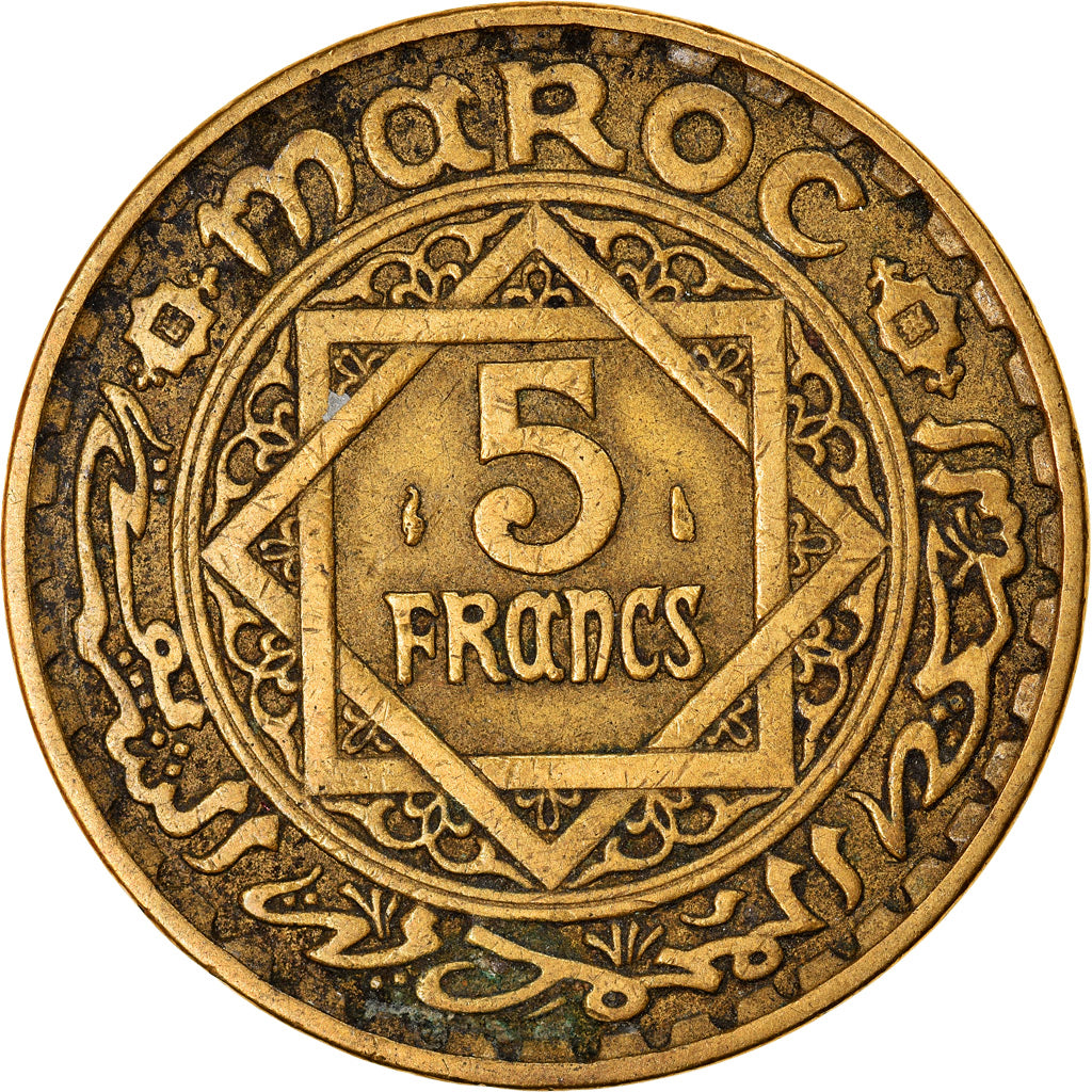 Moneta, Marocco, Mohammed V, 5 Francs, 1945/AH1365, Paris, BB, Alluminio-bronzo