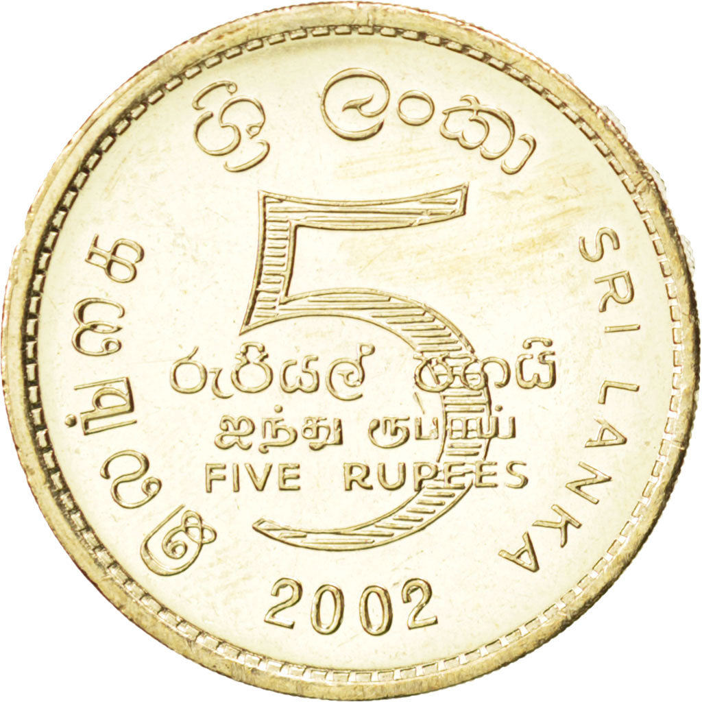 SRI LANKA, 5 Rupees, 2002, KM #148.2, MS(63), Nickel-Brass, 23.5, 9.62