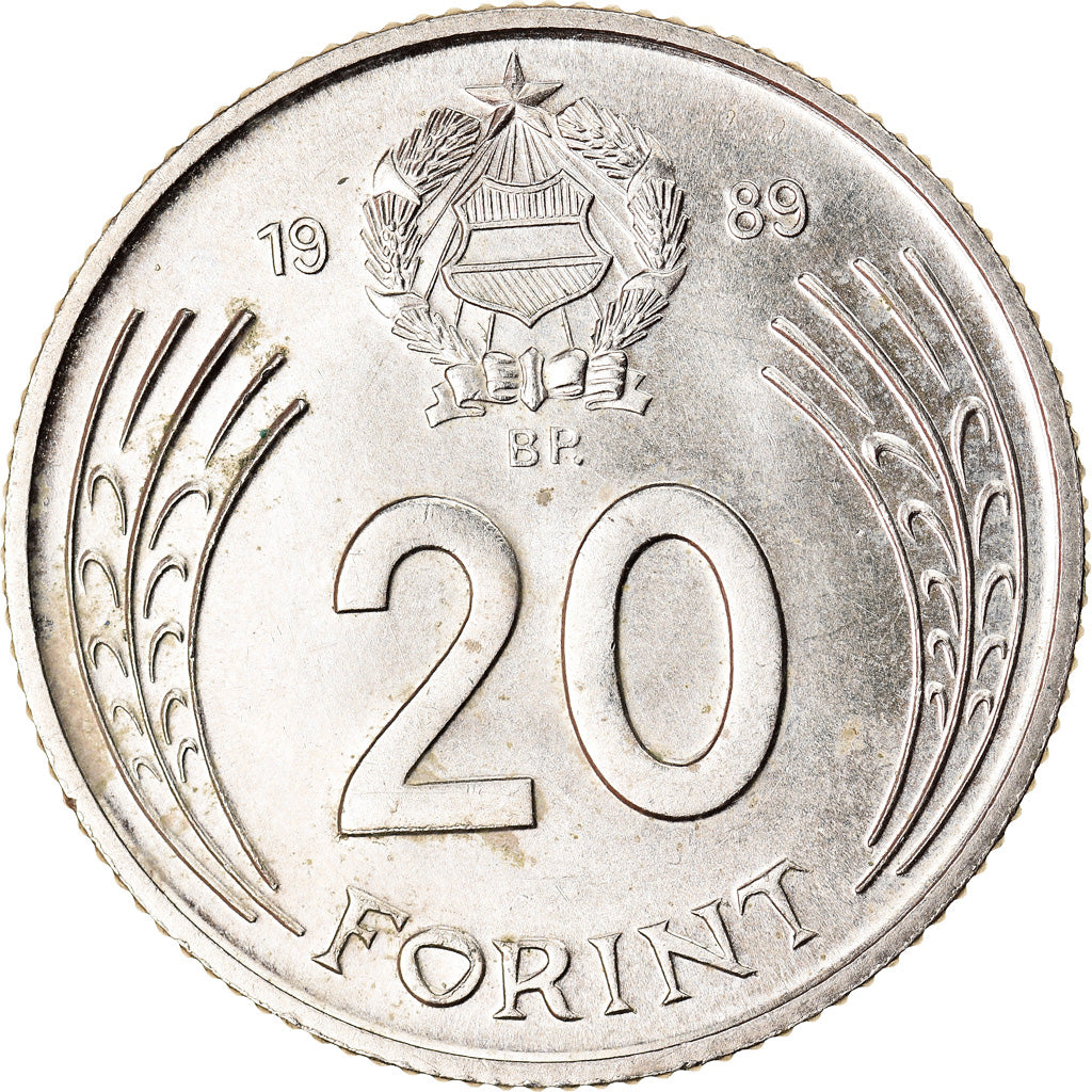 Coin, Hungary, 20 Forint, 1989, Budapest, MS(60-62), Copper-nickel, KM:630