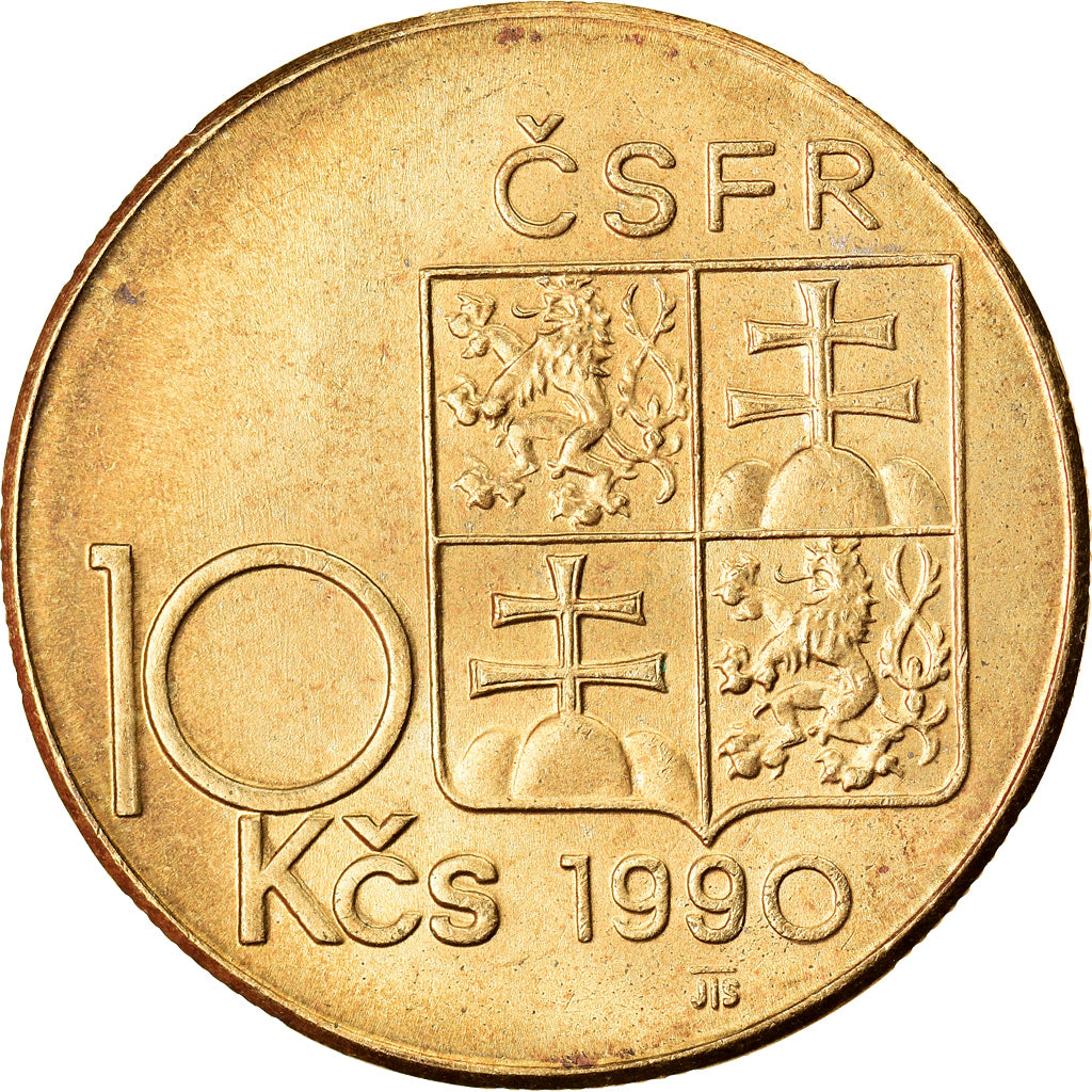 Moneta, Czechosłowacja, 10 Korun, 1990, AU(55-58), Nikiel-Brąz, KM:139.2