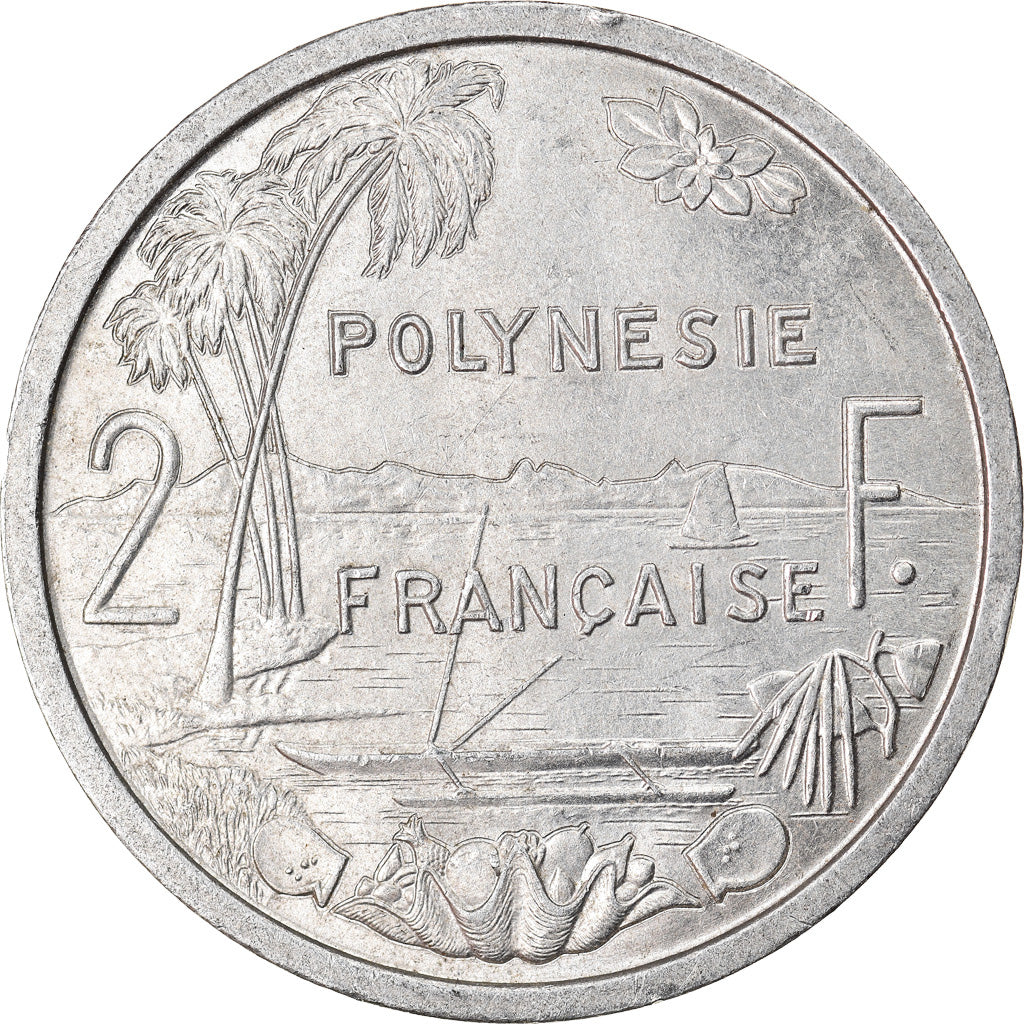 Moeda, Polinésia Francesa, 2 Francs, 1965, AU(50-53), Alumínio, KM:3