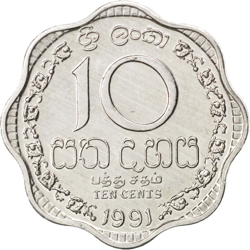 Coin, Sri Lanka, 10 Cents, 1991, MS(63), Aluminum, KM:140a