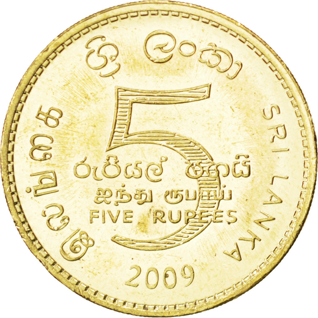 SRI LANKA, 5 Rupees, 2009, KM #148.2a, MS(63), Brass Plated Steel, 23.49, 7.72