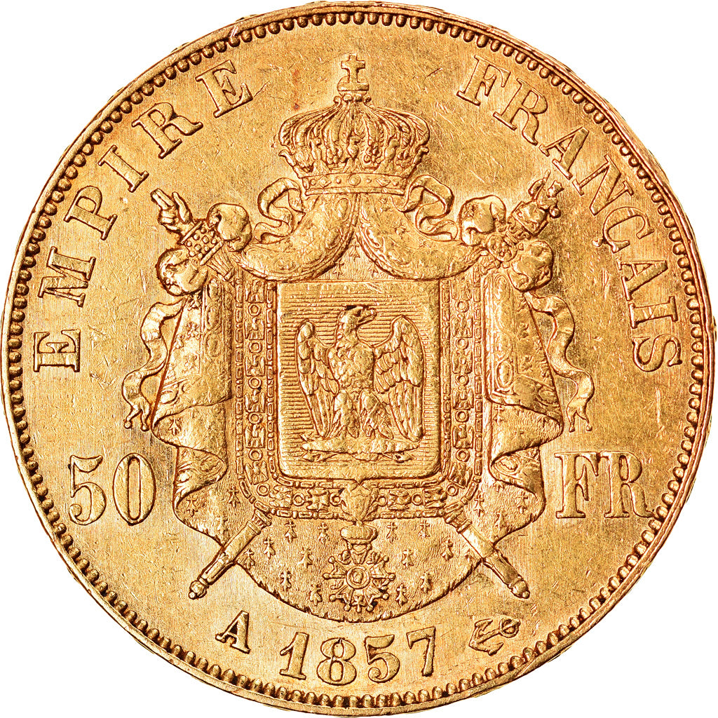 Moneta, Francja, Napoleon III, 50 Francs, 1857, Paris, AU(50-53), Złoto