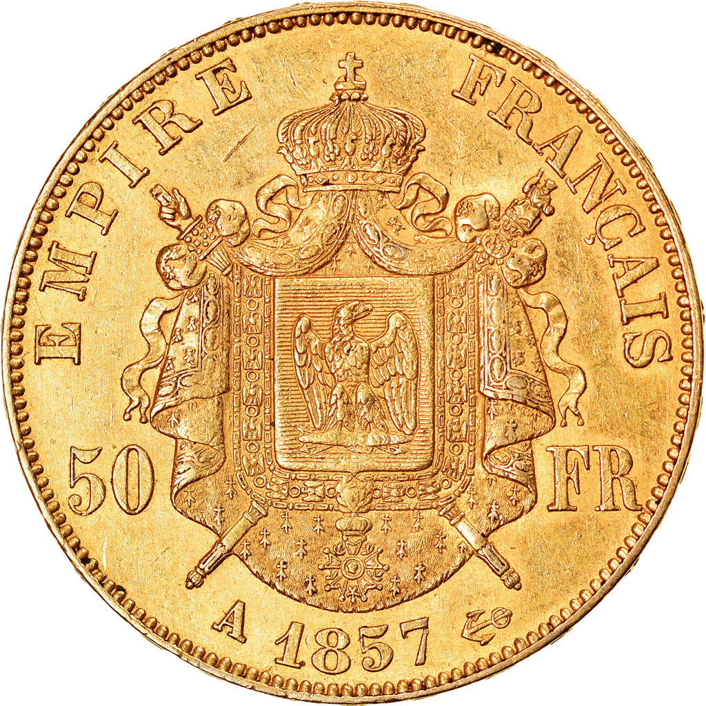 Moneta, Francia, Napoleon III, 50 Francs, 1857, Paris, BB+, Oro, KM:785.1
