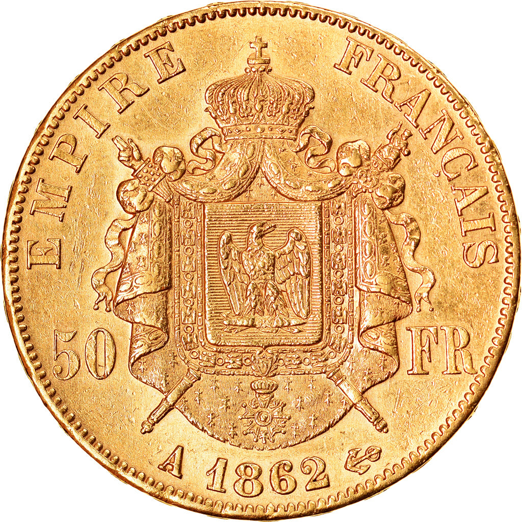 Moneda, Francia, Napoleon III, 50 Francs, 1862, Paris, MBC, Oro, KM:804.1