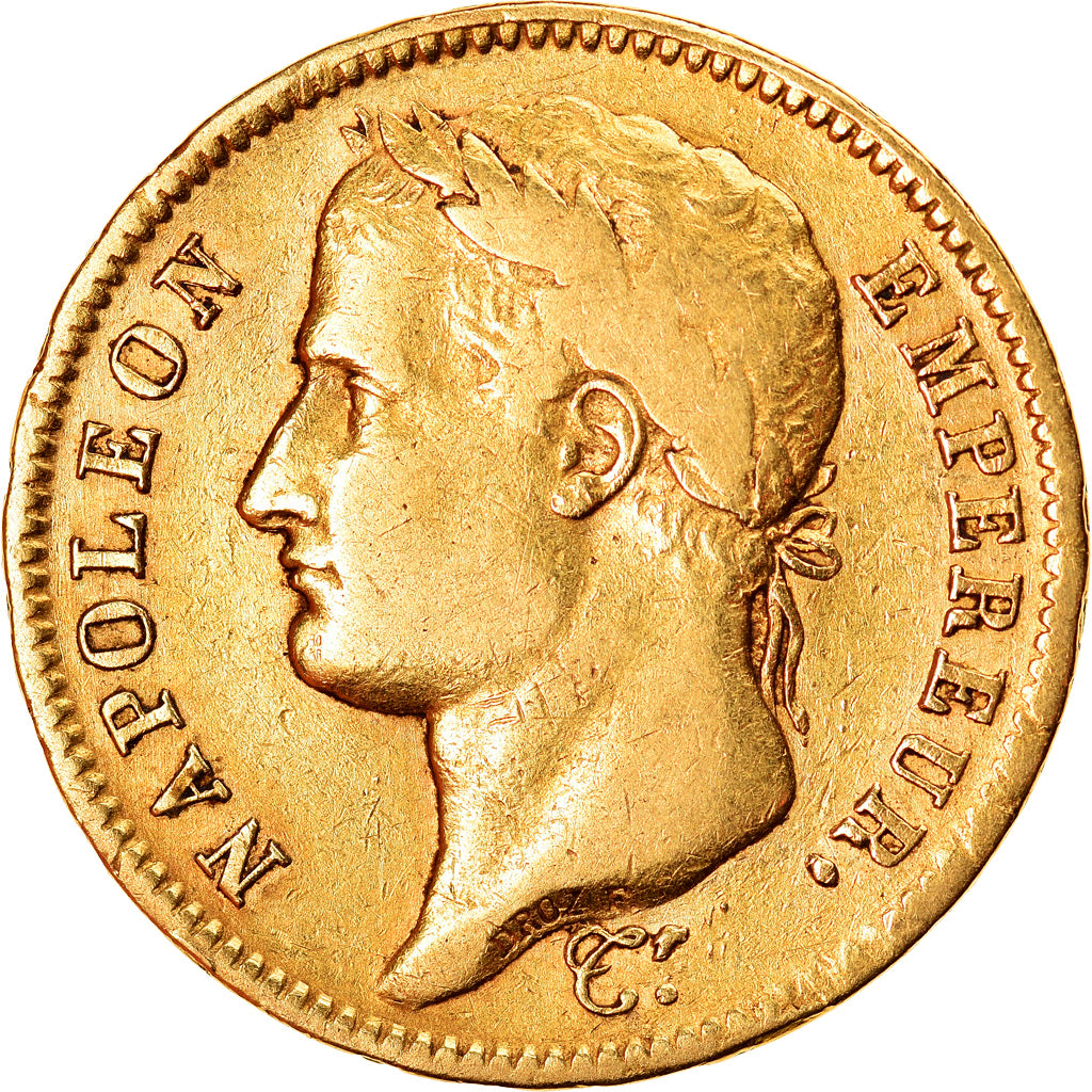 Moeda, França, Napoléon I, 40 Francs, 1811, Paris, VF(30-35), Dourado