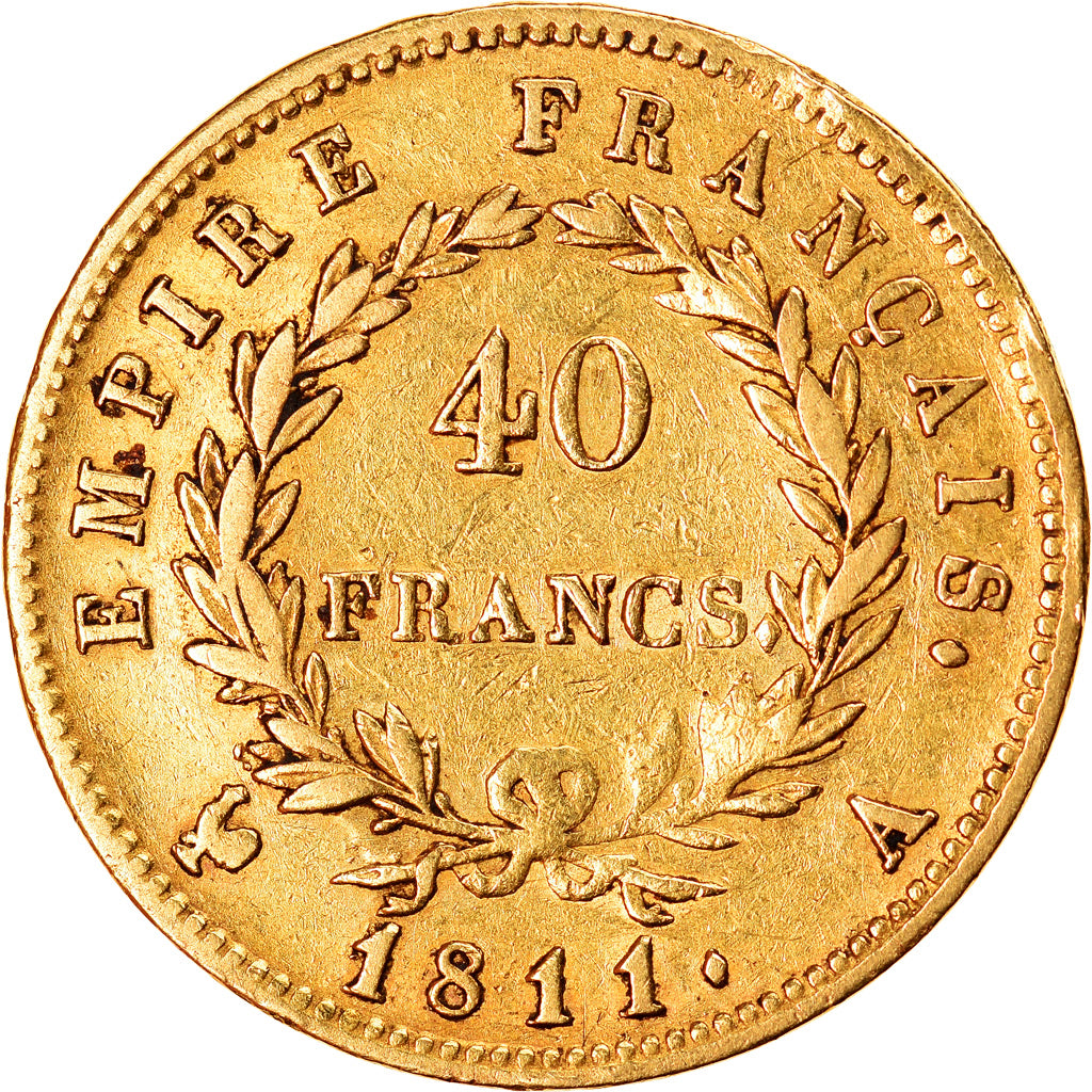 Moeda, França, Napoléon I, 40 Francs, 1811, Paris, VF(30-35), Dourado