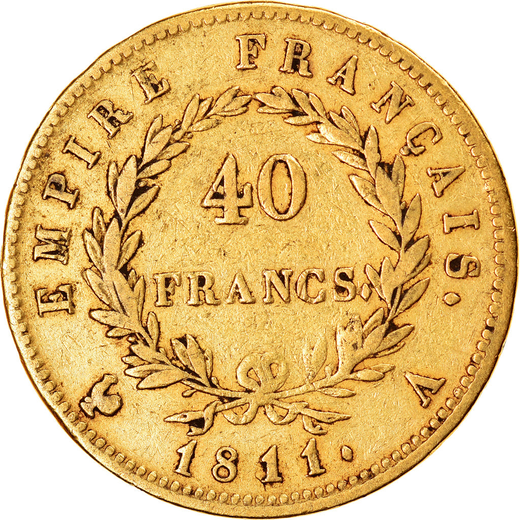 Moneda, Francia, Napoléon I, 40 Francs, 1811, Paris, BC+, Oro, KM:696.1