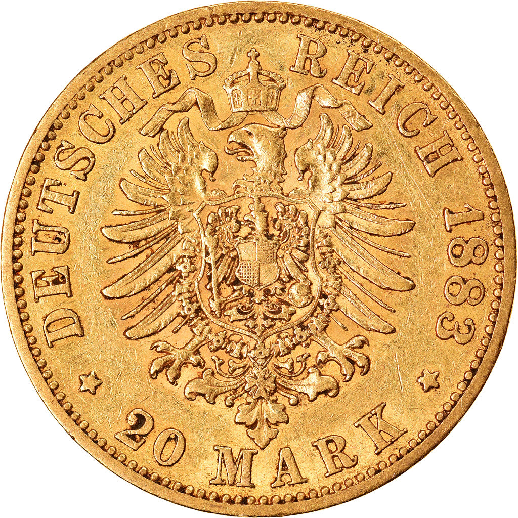 Coin, German States, PRUSSIA, Wilhelm I, 20 Mark, 1883, Berlin, EF(40-45), Gold